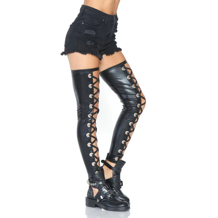 Leg Avenue Anal | Grommet Wet Look Footless Thigh Highs - Small/ Medium - Black Leg Avenue Anal | Grommet Wet Look Footless Thigh Highs - Small/ Medium - Black