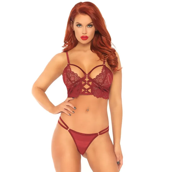 Leg Avenue Male Sex Toys 2 Pc Lace Bralette With Cage Strap ORing Bodice GString Burgandy Medium Large Leg Avenue Male Sex Toys 2 Pc Lace Bralette With Cage Strap ORing Bodice GString Burgandy Medium Large