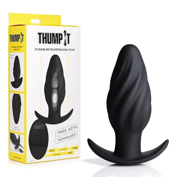 XR Brands Anal Thump It Kinetic Thumping 7X Swirled Anal Plug Black 132 cm USB Rechargeable Thumping Butt Plug
