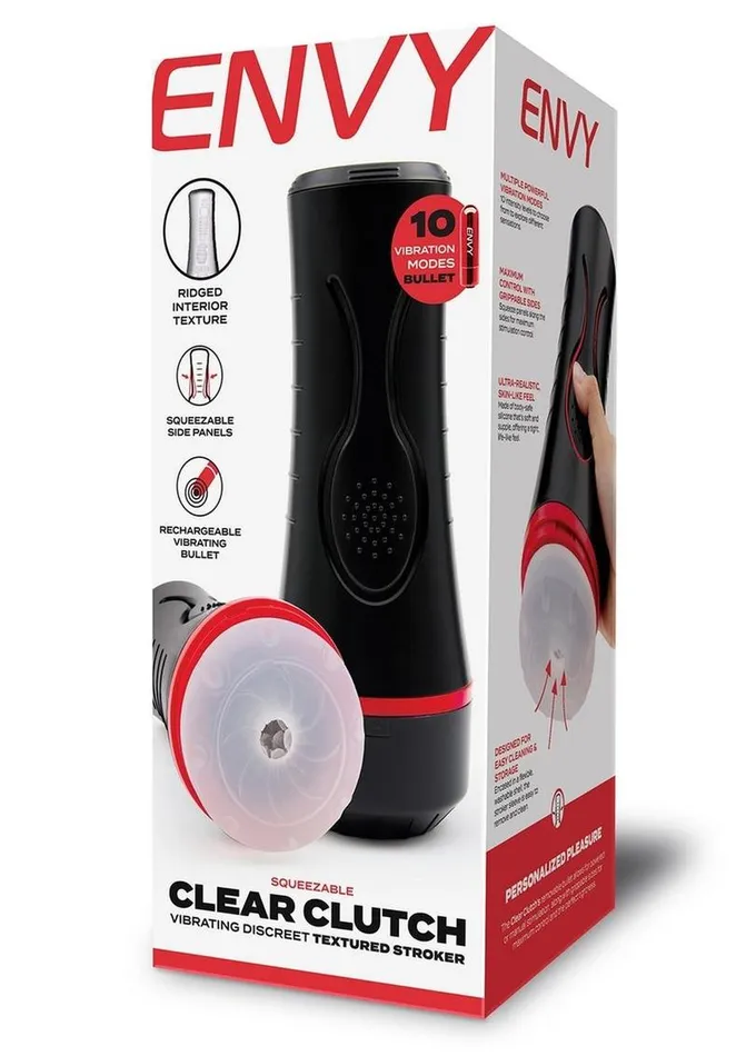Envy Toys Squeezable Clear Clutch Vibrating Discreet Textured Stroker Envy Toys Male Sex Toys