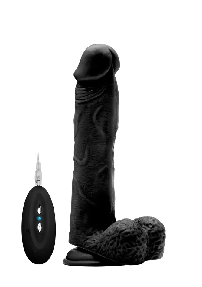 Female Sex Toys Shots RealRock Vibrating Realistic Cock 9 With Scrotum Black
