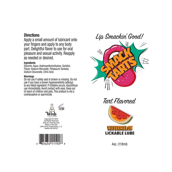 Lubricants Little Genie Smack Tarts Sour Watermelon Flavoured Lubricant 120 ml Tube Lubricants Little Genie Smack Tarts Sour Watermelon Flavoured Lubricant 120 ml Tube