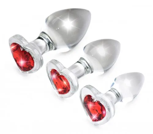 XR Brands Anal Booty Sparks Red Heart Glass Anal Plug Set