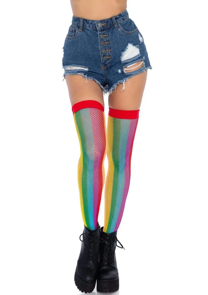 Leg Avenue Mens Underwear Rainbow Fishnet Thigh Highs One Size Multicolor