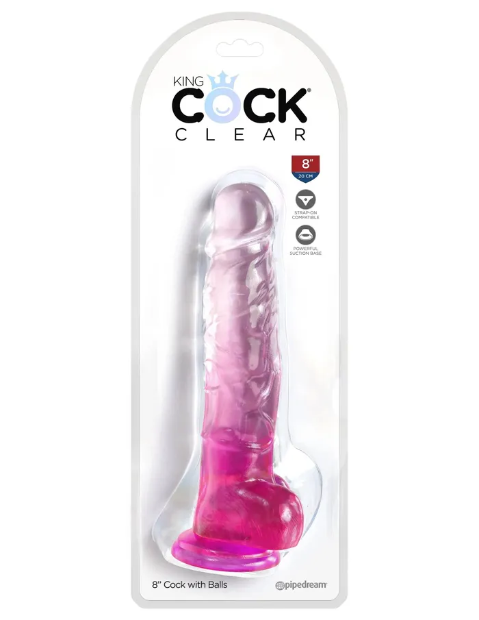 Pipedream Dildos King Cock Clear 8 Inch With Balls Pink