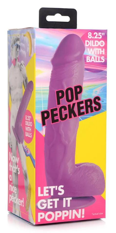 Pop Pecker 825 Inch Dildo With Balls Purple XR Brands Pop Peckers Dildos