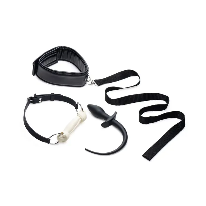 Tailz Puppy Play Set inc Gag Plug Collar Black Anal