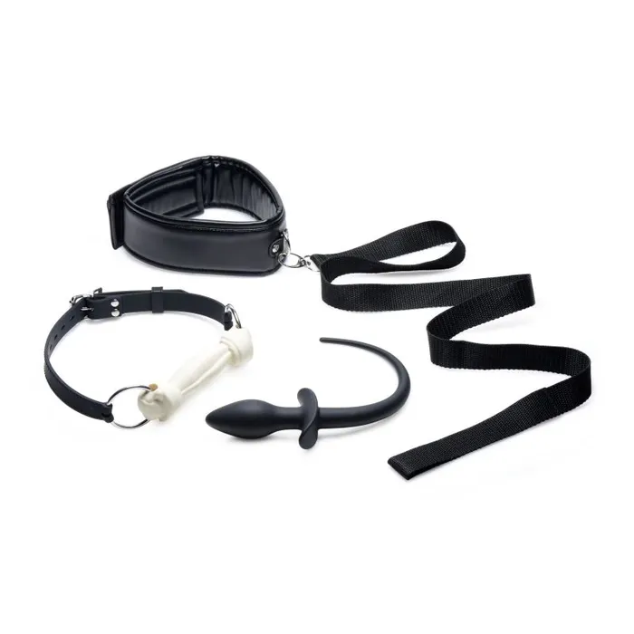 Tailz Puppy Play Set inc Gag Plug Collar Black Anal