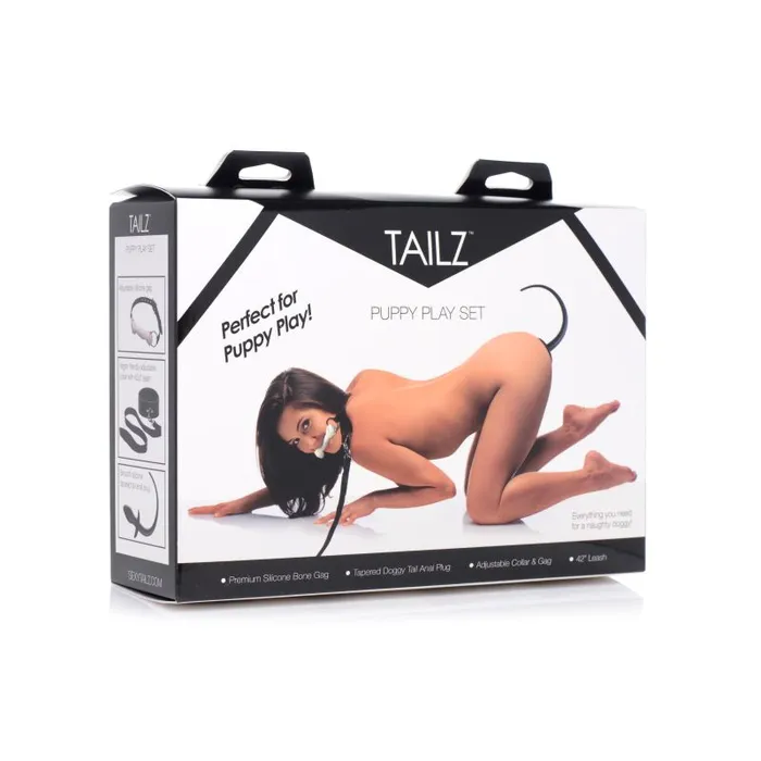 Tailz Puppy Play Set inc Gag Plug Collar Black Anal