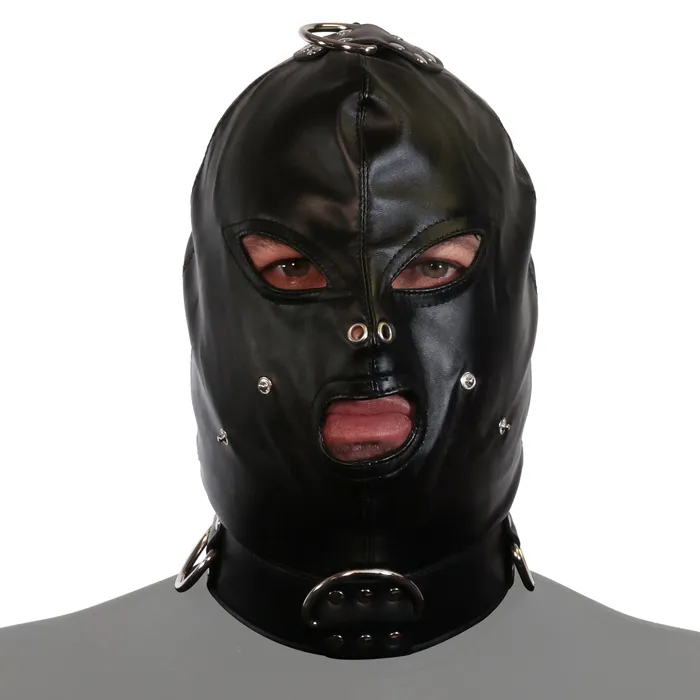53X Anal UNTAMED BLACK FAUX LEATHER STRAP HOOD