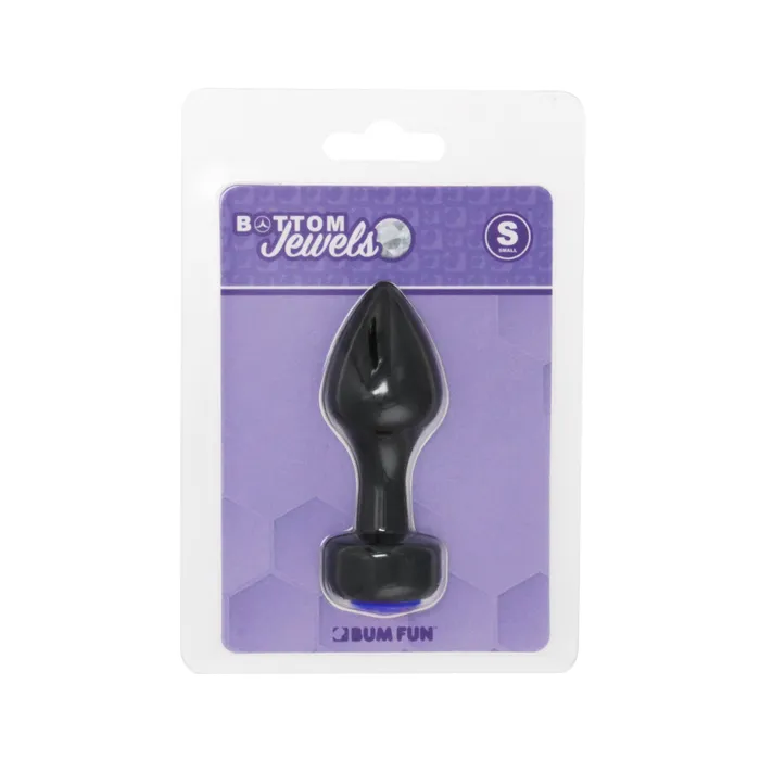 BUM FUN Anal BOTTOM JEWELS BLACK ALLOY W BLUE JEWEL SMALL PLUG