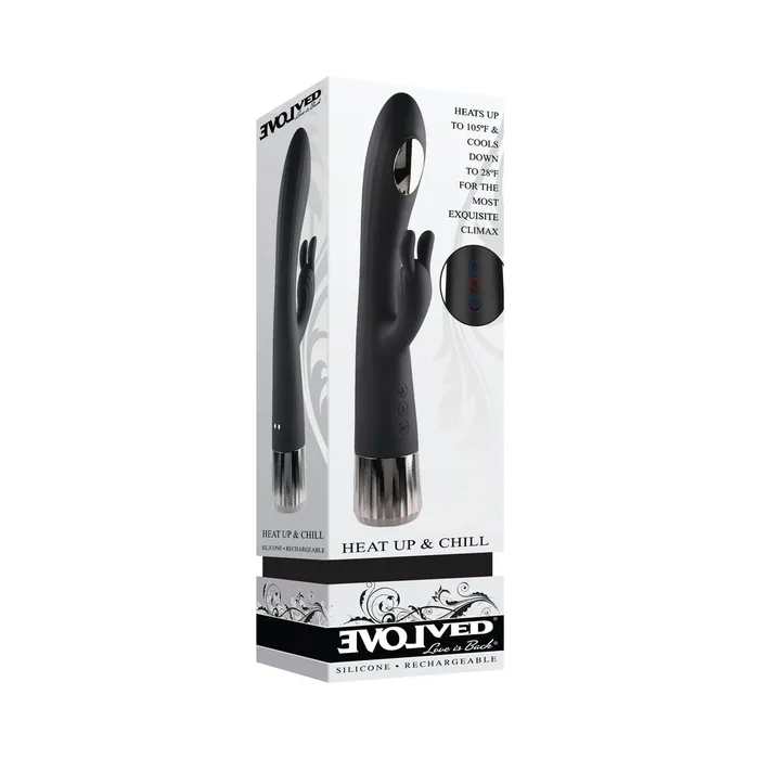 Evolved Vibrators Evolved Heat Up Chill Rechargeable HeatingCooling Silicone Rabbit Vibrator Black