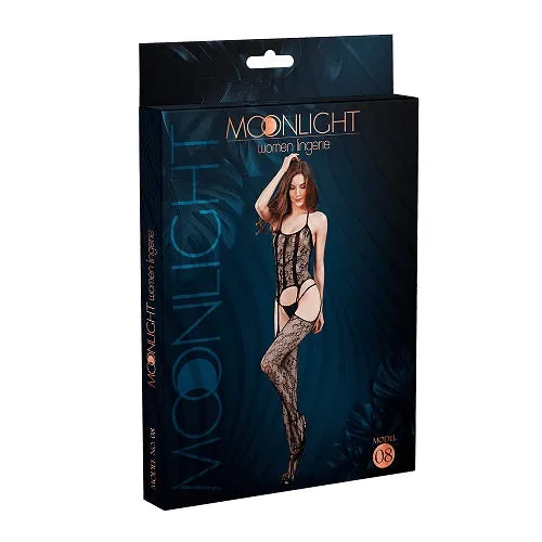 Moonlight Lingerie Bodystockings Playsuits Moonlight Black Lace Suspender Bodystocking One Size