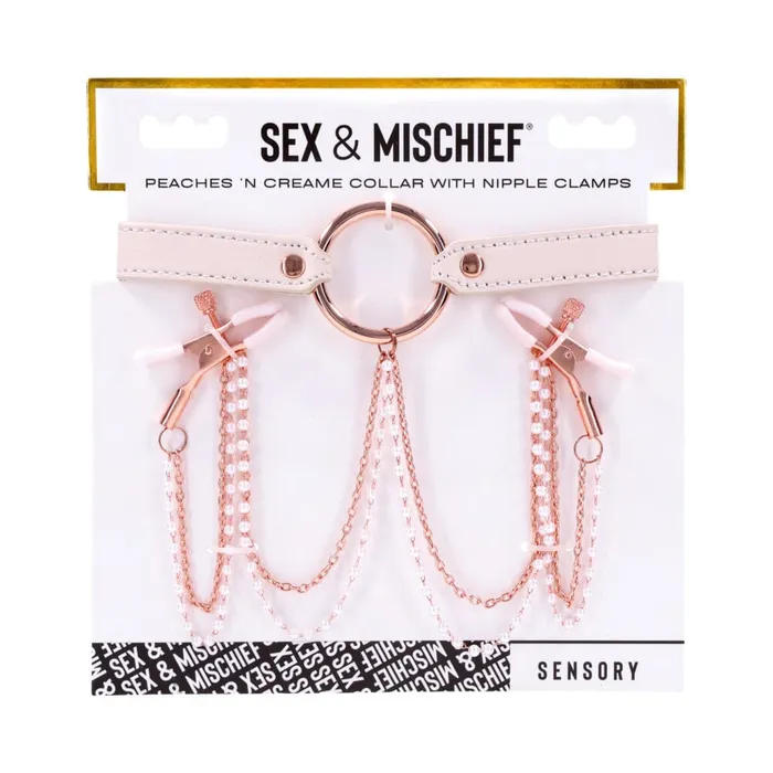 Sex Mischief Peaches n CreaMe Collar with Nipple Clamps Sportsheets Couples