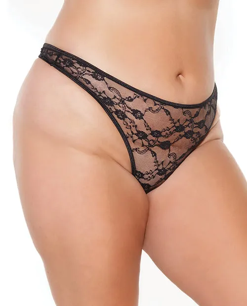 Anal Coquette Stretch Lace High Leg Thong Black Osxl