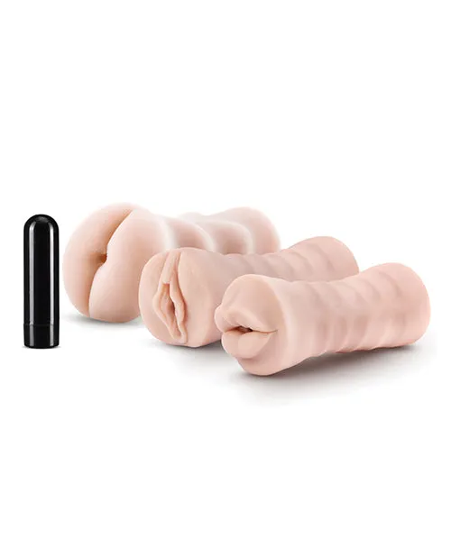 Blush Male Sex Toys Blush M for Men Self Lubricating Vibrating Stroker Sleeve Kit Vanilla Pack of 3 Blush Male Sex Toys Blush M for Men Self Lubricating Vibrating Stroker Sleeve Kit Vanilla Pack of 3
