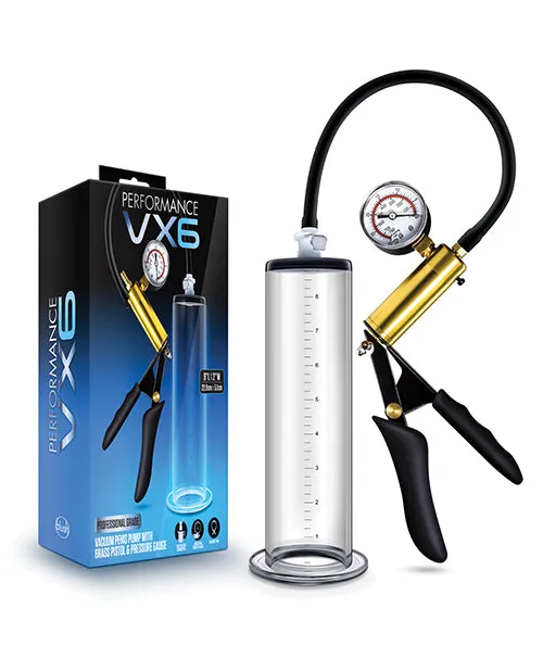 Blush Performance Vx6 Vacuum Penis Pump Wbrass Pistol Pressure Gauge Blush Male Sex Toys