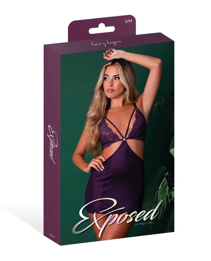 Magic Silk Teddies And Bodies Leather Lace Stretch Mesh and Lace Chemise wThong 2 pc Set Plum Magic Silk Teddies And Bodies Leather Lace Stretch Mesh and Lace Chemise wThong 2 pc Set Plum