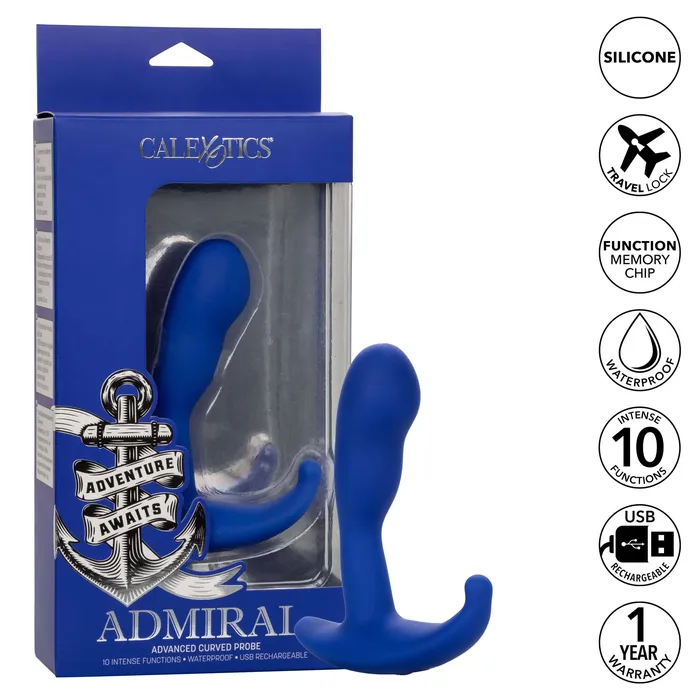 Admiral Advanced Curved Probe Blue USB Rechargeable Dual Motor Anal Probe California Exotic Novelties Anal