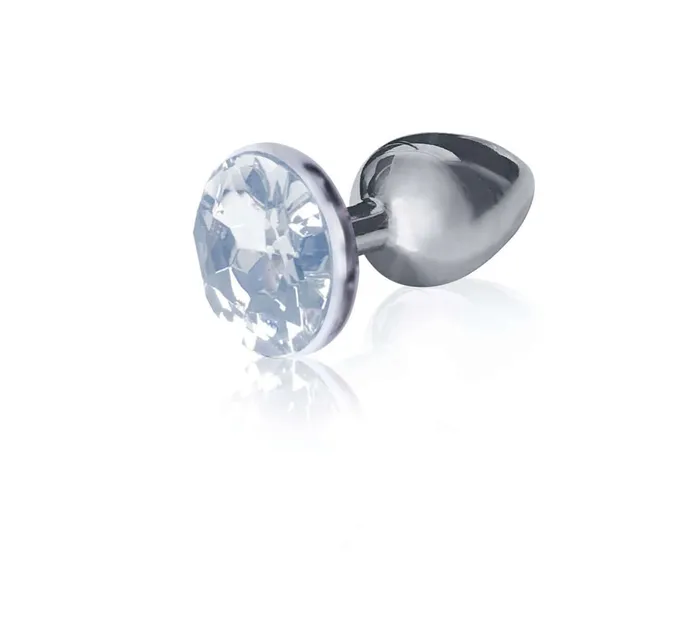 Anal Icon Brands Silver Starter Heart Bejeweled Steel Plug with Clear Faux Diamond Stone