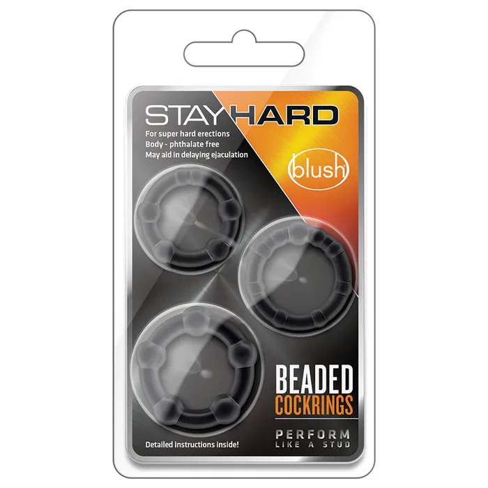 BLUSH Anal Stay Hard Beaded CockringsBlack 3Pk