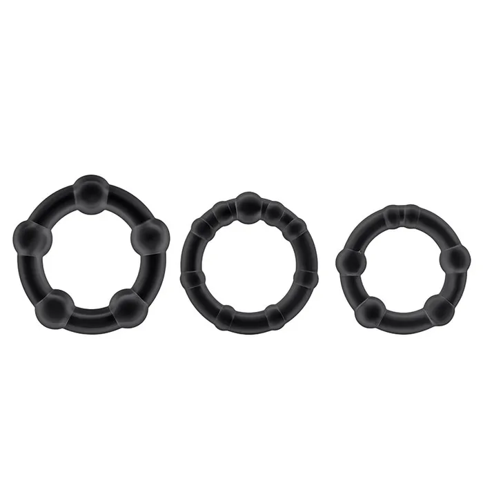 BLUSH Anal Stay Hard Beaded CockringsBlack 3Pk