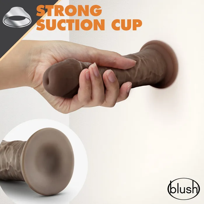 Blush Dildos Dr Skin Glide By Blush Realistic Chocolate 8Inch Long SelfLubricating Dildo With Suction Cup Base