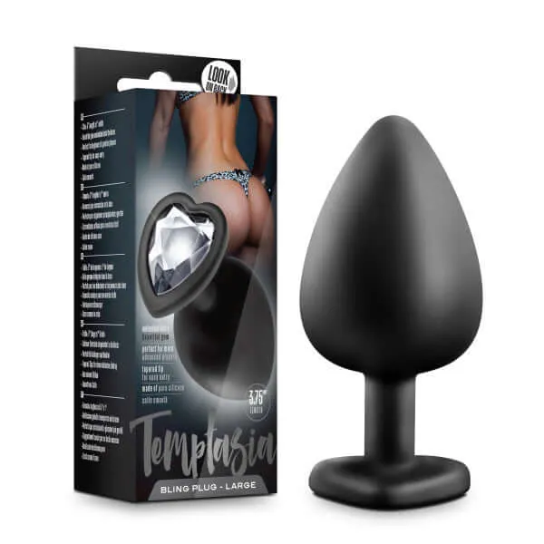 Blush Novelties Anal Temptasia Bling Plug Large Black Heart Base with Faux Gem BodySafe Silicone Blush Novelties Anal Temptasia Bling Plug Large Black Heart Base with Faux Gem BodySafe Silicone