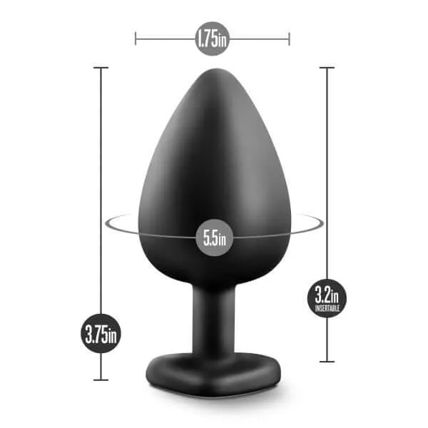 Blush Novelties Anal Temptasia Bling Plug Large Black Heart Base with Faux Gem BodySafe Silicone