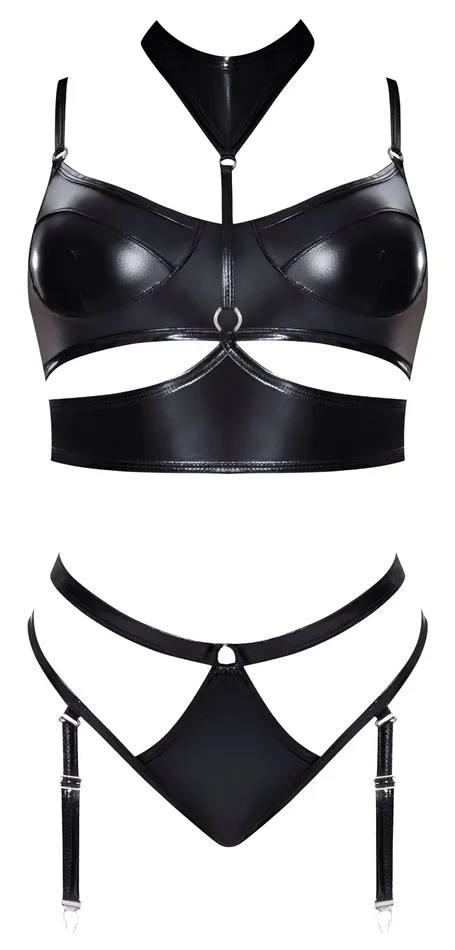 Club Candy Black Wet Look Bra Harness and Panty Set LXL by Magic Silk Lingerie Magic Silk Lingerie Female Sex Toys