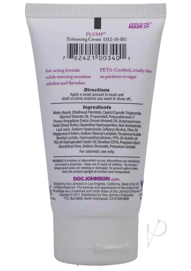 Doc Johnson Enterprises Male Sex Toys Plump Enhancement Cream for Men 2oz Increase Blood Flow for a Fuller Look and Feel