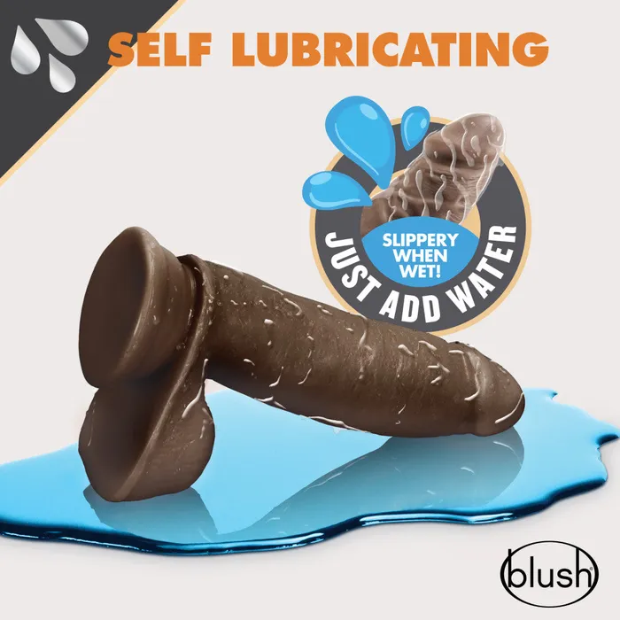 Dr Skin Glide By Blush Realistic Chocolate 7Inch Long SelfLubricating Dildo With Balls Suction Cup Base Blush Dildos