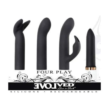Evolved Novelties Four Play Vibrator Kit Black Four Exquisite Pleasure Experiences in One Vibrators Evolved Novelties Four Play Vibrator Kit Black Four Exquisite Pleasure Experiences in One Vibrators