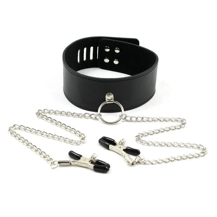 GHETTOFF Black Collar with Nipple Clamps Female Sex Toys