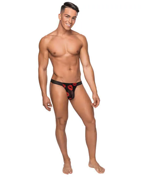 Kiss Me Micro Thong V Lips Print LXL Mens Sexy Low Rise GString Male Power Lingerie Female Sex Toys