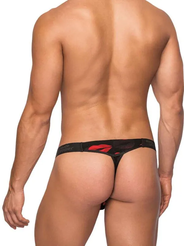 Kiss Me Micro Thong V Lips Print LXL Mens Sexy Low Rise GString Male Power Lingerie Female Sex Toys