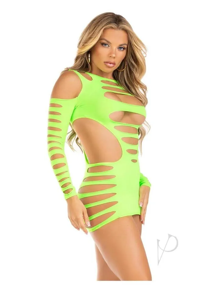 Leg Avenue Inc Hits Different Shredded Mini Dress Make a Statement in Neon Green Female Sex Toys