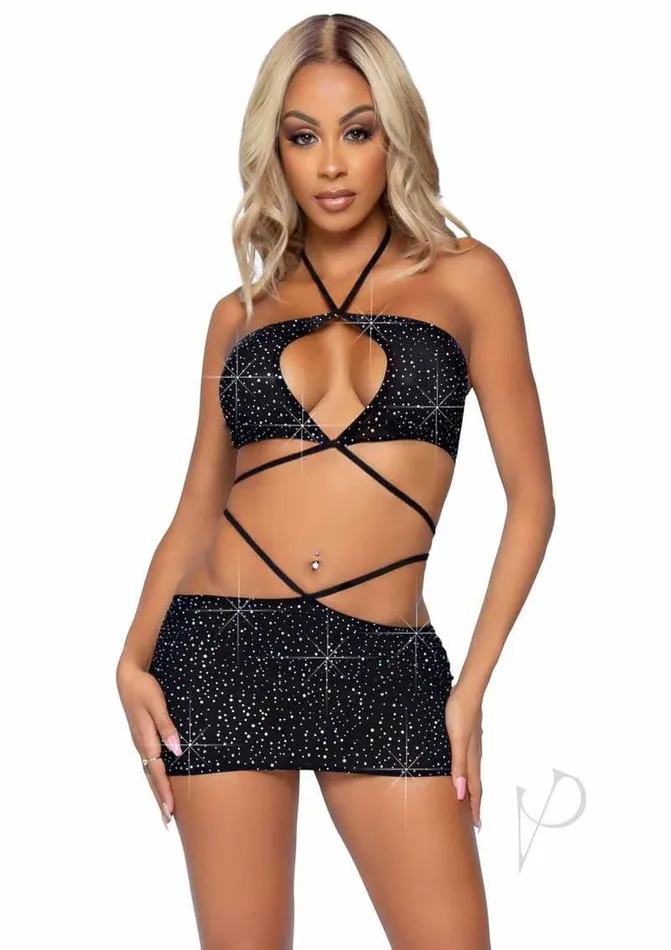 Leg Avenue Inc Vibrators Rhinestone Keyhole Bandeau 2pc Lg Blk