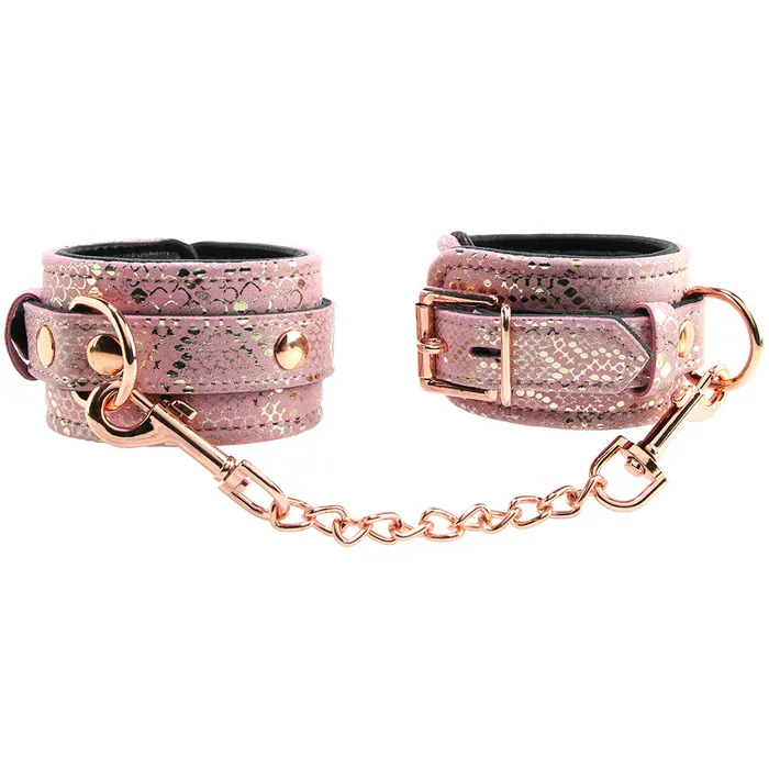 Locking Leather Wrist Restraint Cuffs in Pink Snake Print Spartacus Restraints Locking Leather Wrist Restraint Cuffs in Pink Snake Print Spartacus Restraints