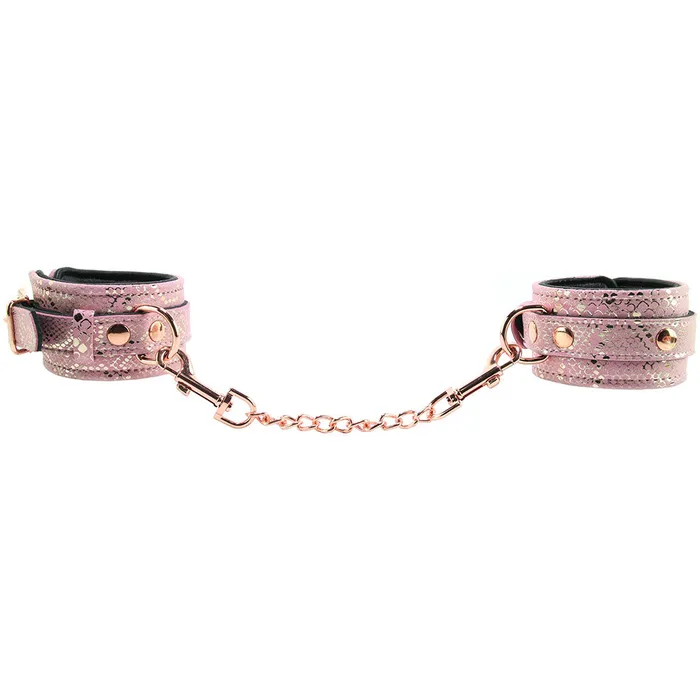 Locking Leather Wrist Restraint Cuffs in Pink Snake Print Spartacus Restraints Locking Leather Wrist Restraint Cuffs in Pink Snake Print Spartacus Restraints