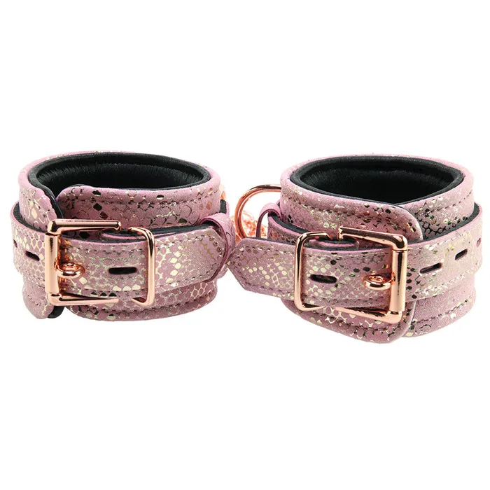 Locking Leather Wrist Restraint Cuffs in Pink Snake Print Spartacus Restraints Locking Leather Wrist Restraint Cuffs in Pink Snake Print Spartacus Restraints