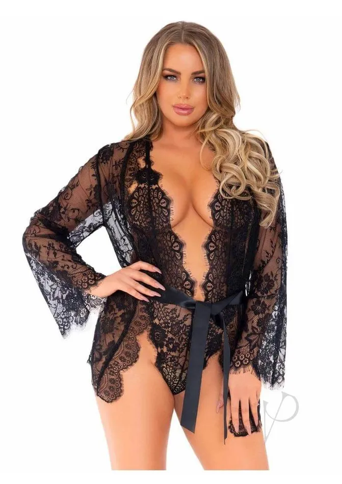 Love Affair Lace Robe Teddy Set Medium Black Lingerie with Plunging Bodysuit and Lace Robe Leg Avenue Inc Teddies And Bodies Love Affair Lace Robe Teddy Set Medium Black Lingerie with Plunging Bodysuit and Lace Robe Leg Avenue Inc Teddies And Bodies