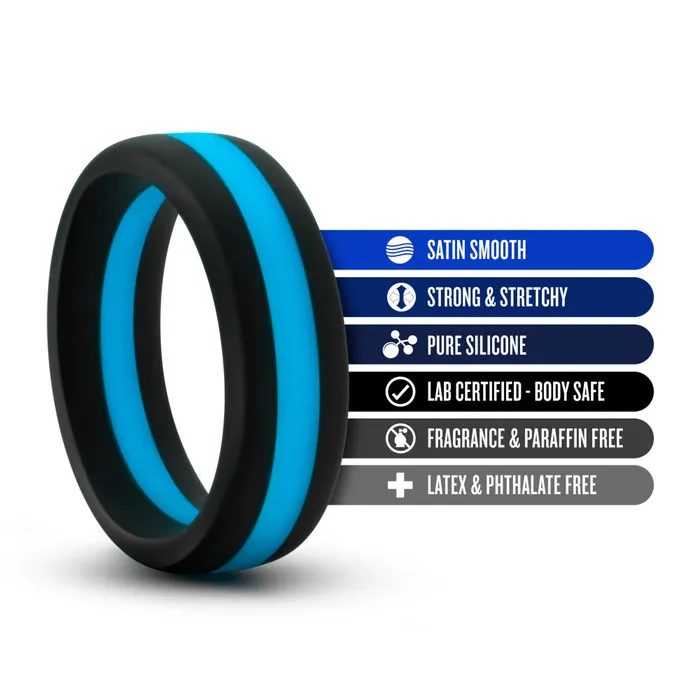 Male Sex Toys Blush Performance By Blush Pro Blue Black Penis Ring Made with Puria Silicone
