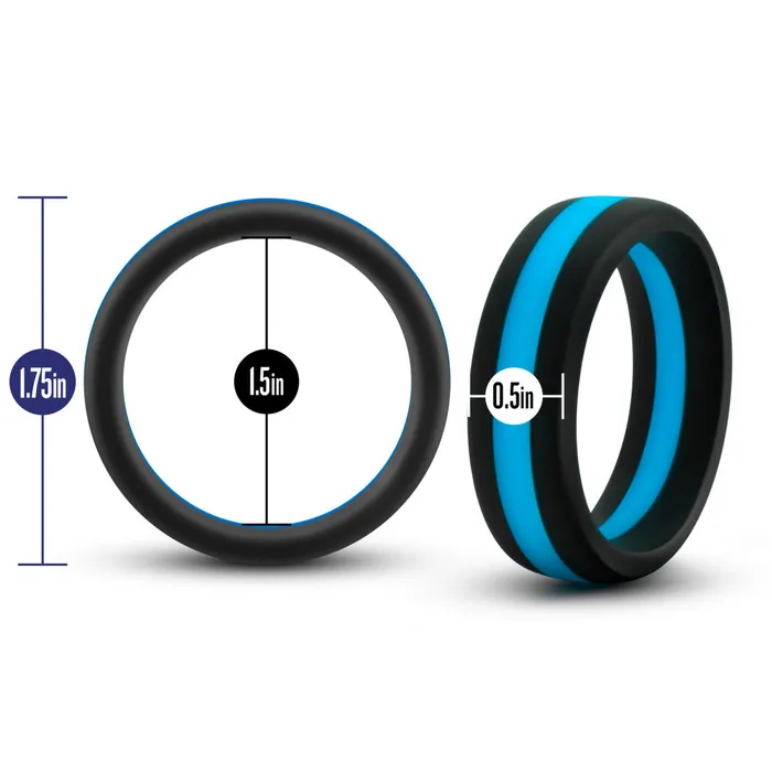 Male Sex Toys Blush Performance By Blush Pro Blue Black Penis Ring Made with Puria Silicone