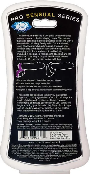 Male Sex Toys Cloud 9 Novelties PRO SENSUAL SILICONE TEAR DROP RING DONUT SLING 2 PACK