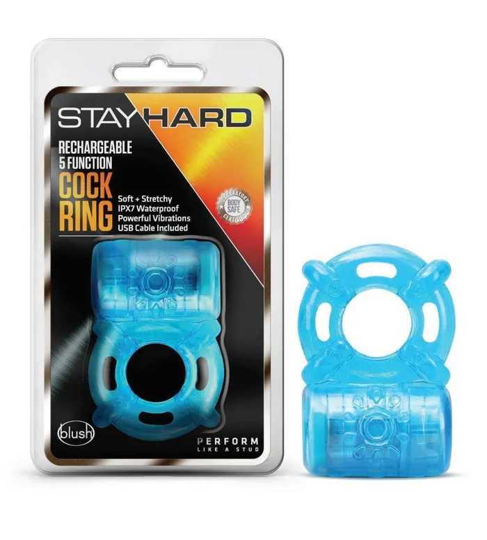 Stay Hard By Blush Blue 5Function Rechargeable Vibrating Penis Ring Blush Male Sex Toys Stay Hard By Blush Blue 5Function Rechargeable Vibrating Penis Ring Blush Male Sex Toys