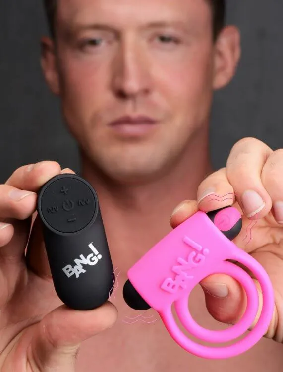 XR Brands Bang Silicone Cock Ring and Bullet with Remote Control Pink Male Sex Toys XR Brands Bang Silicone Cock Ring and Bullet with Remote Control Pink Male Sex Toys