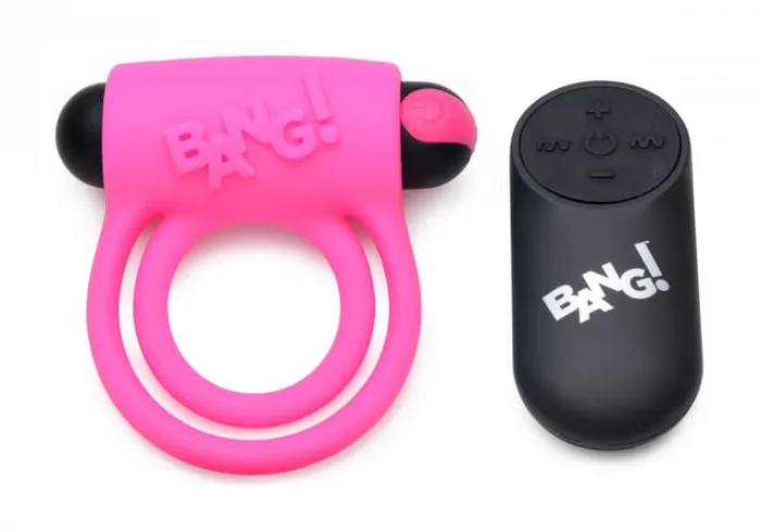 XR Brands Bang Silicone Cock Ring and Bullet with Remote Control Pink Male Sex Toys