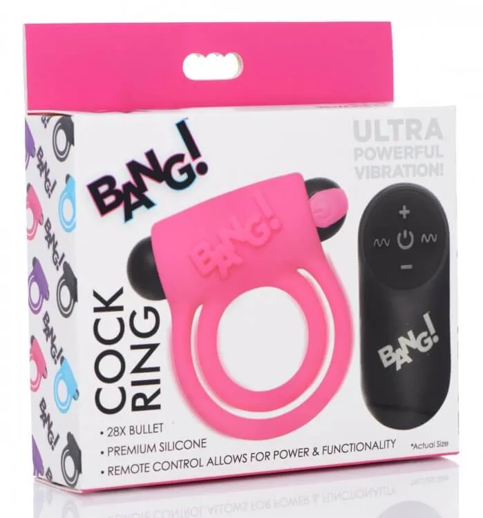 XR Brands Bang Silicone Cock Ring and Bullet with Remote Control Pink Male Sex Toys