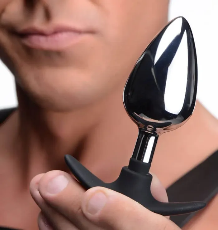 XR Brands Experience Sensational Weight and Pleasure with the Master Series Dark Invader Metal and Silicone Anal Plug Male Sex Toys